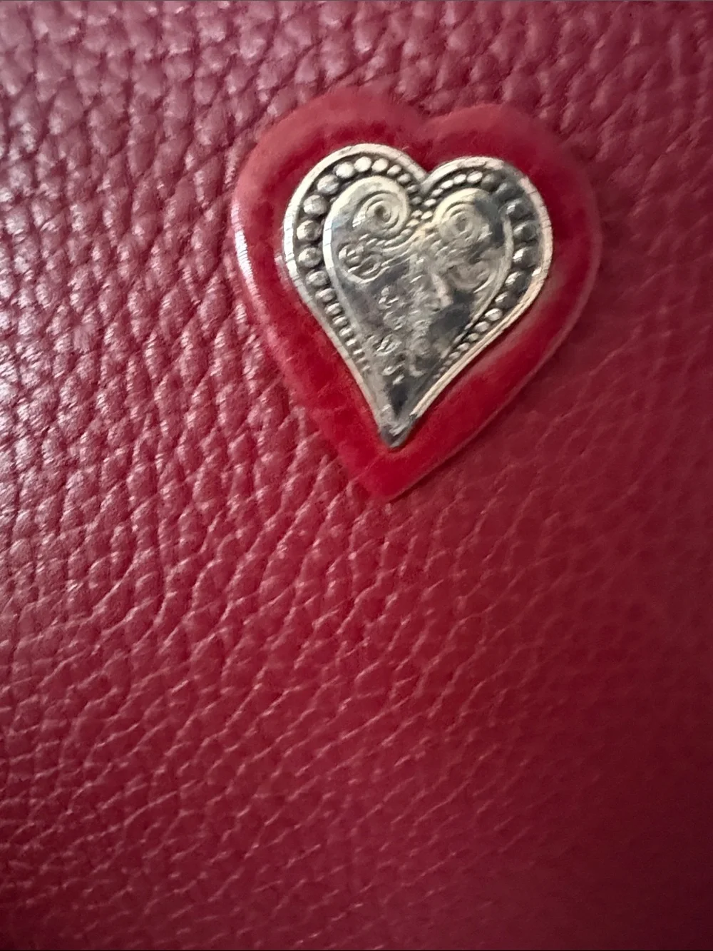 Brighton Crossbody Red Pebbled Leather Heart Braided Double Strap Organizer Bag